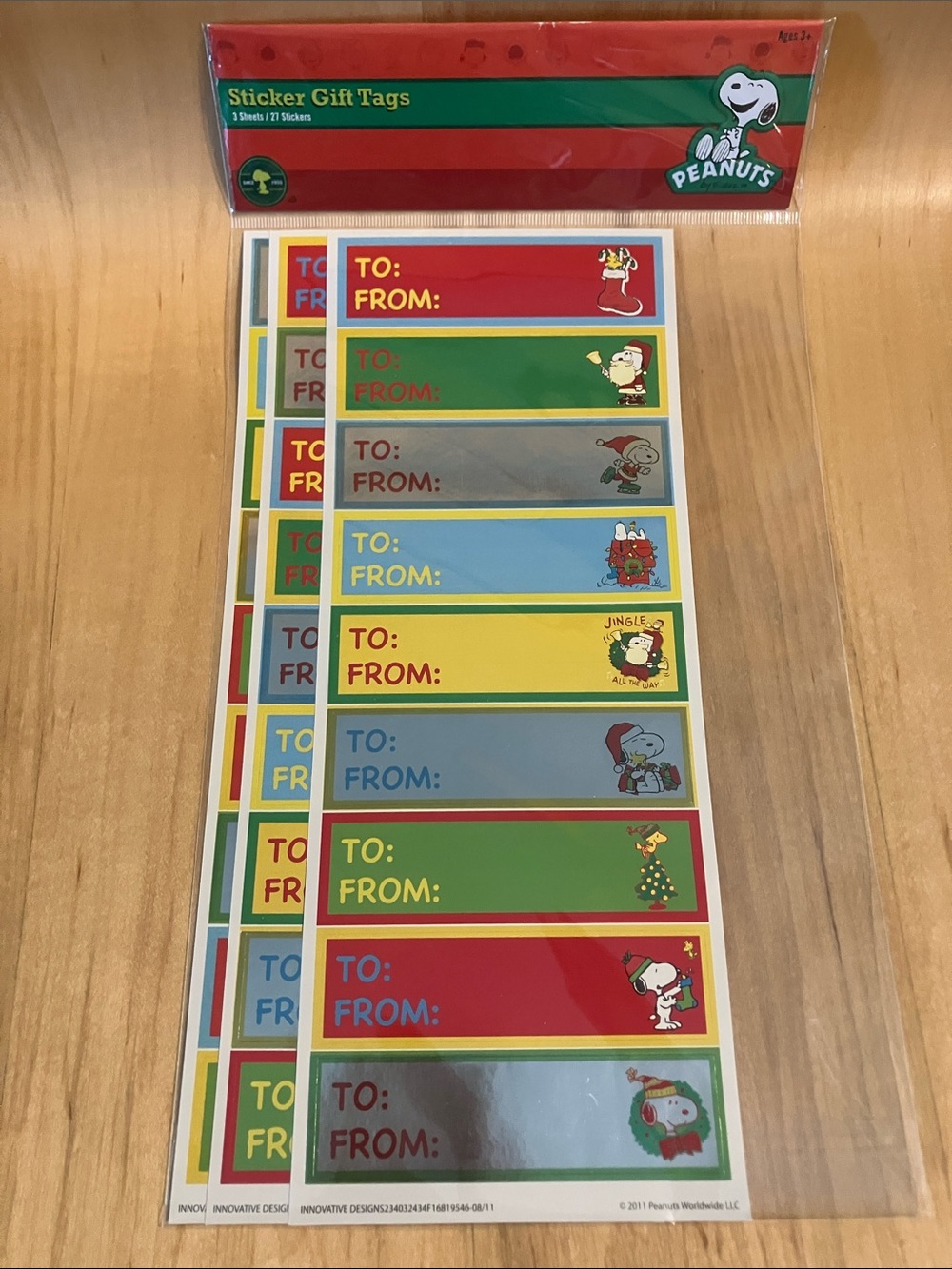 Peanuts Holiday Snoopy Sticker Gift Tags - Red, Green, Blue, Yellow, Silver
